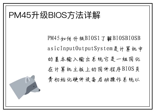 PM45升级BIOS方法详解